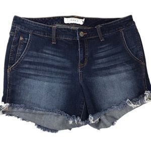 Torrid Dark Wash Raw Hem Skinny Short Shorts Sz 12